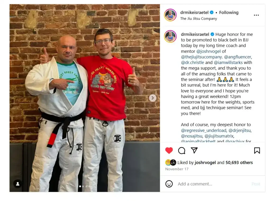 Mike Israetel get has black belt in BJJ on 17 november under Josh Vogel