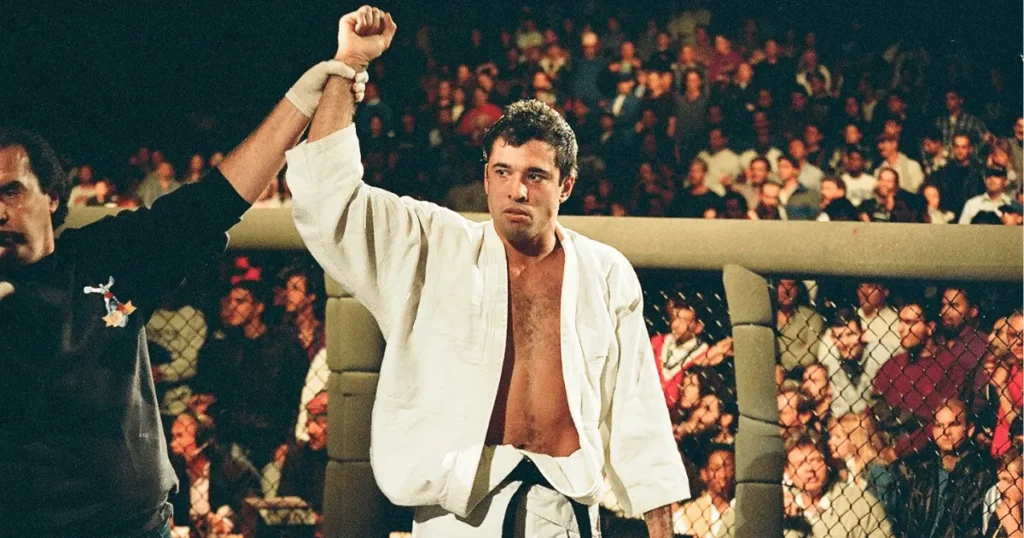 Royce Gracie, a pioneer of Brazilian Jiu-Jitsu in MMA, known for his victories in the early UFC events and his role in popularizing BJJ.