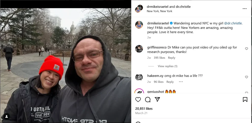 Mike Israetel with his wife Dr. Christle Guevarra enjoying time together in New York City, proving their strong relationship – Is Mike Israetel gay?